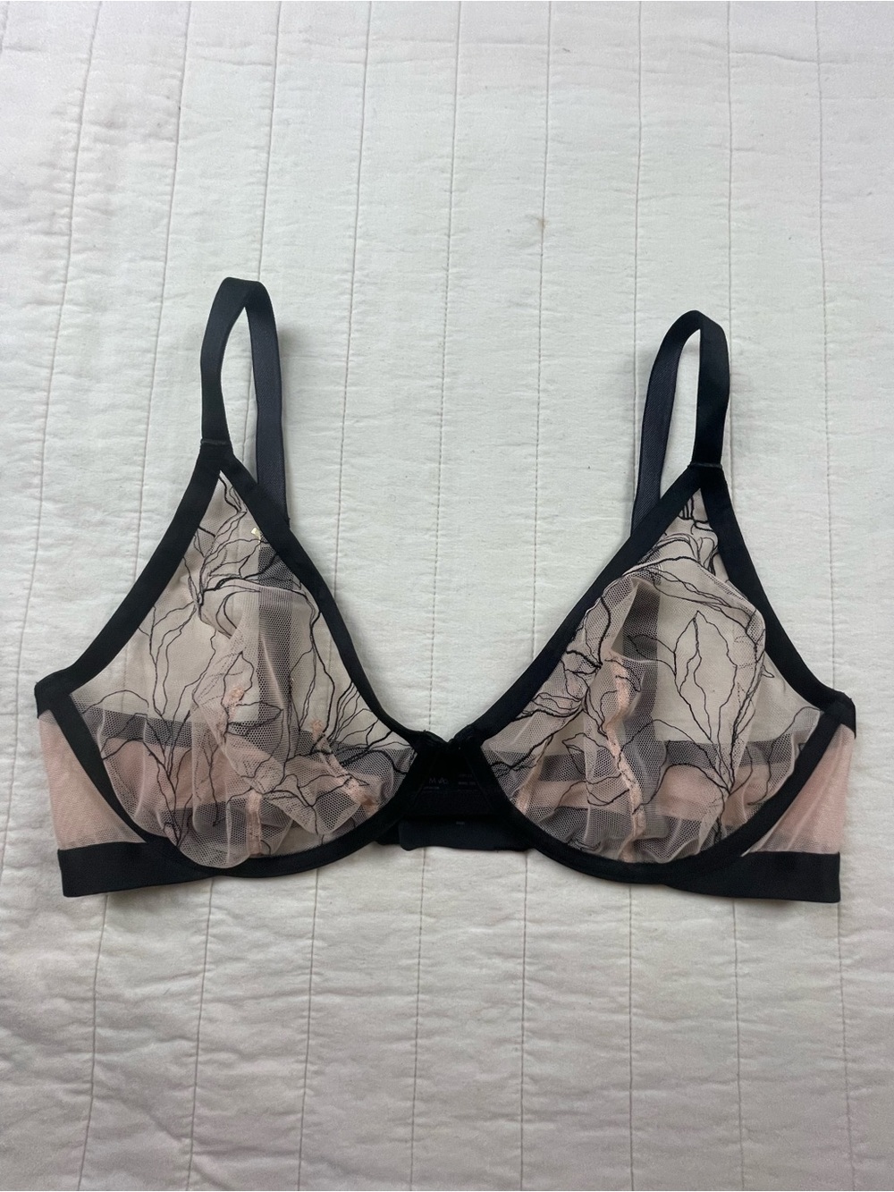Soma Sheer Floral Underwire Bra in Blush and Black 38DD